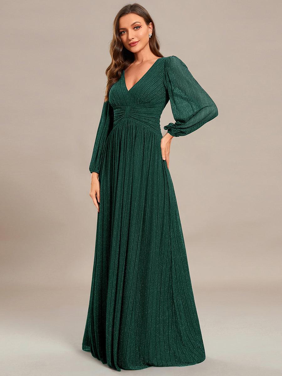 Funkelndes Abendkleid in A-Linie mit Empire-Taille und langen ?rmeln #farbe_Vert Fonce