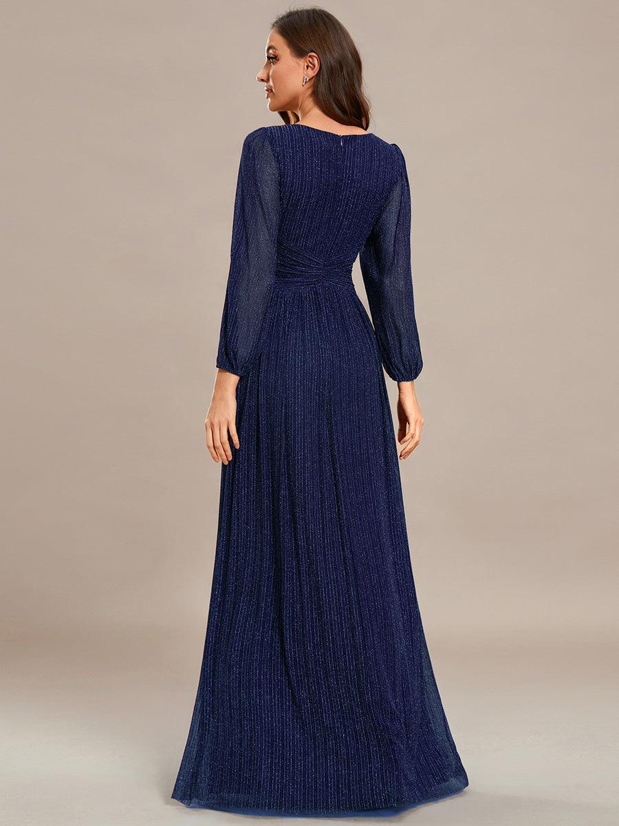Funkelndes Abendkleid in A-Linie mit Empire-Taille und langen ?rmeln #farbe_Bleu Marine