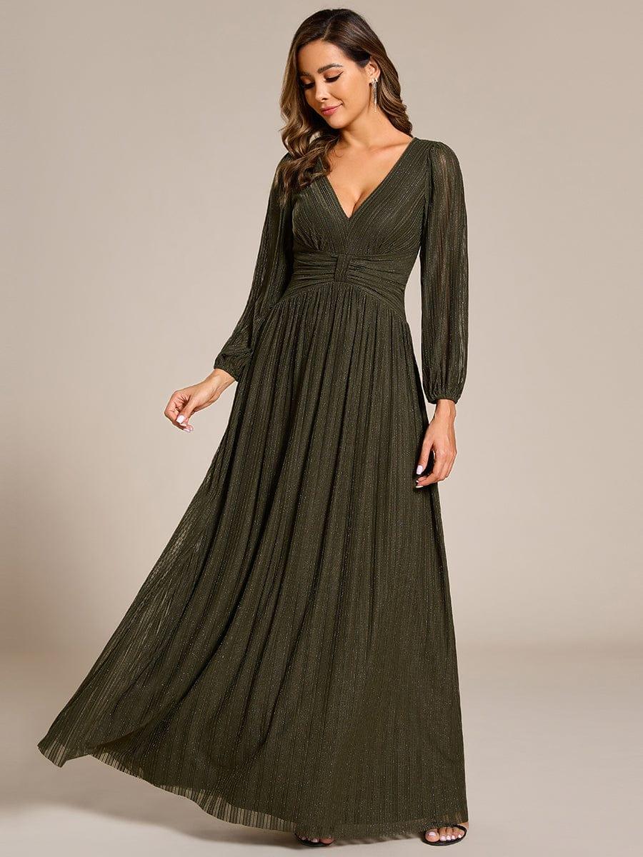 Funkelndes Abendkleid in A-Linie mit Empire-Taille und langen ?rmeln #farbe_Vert Olive