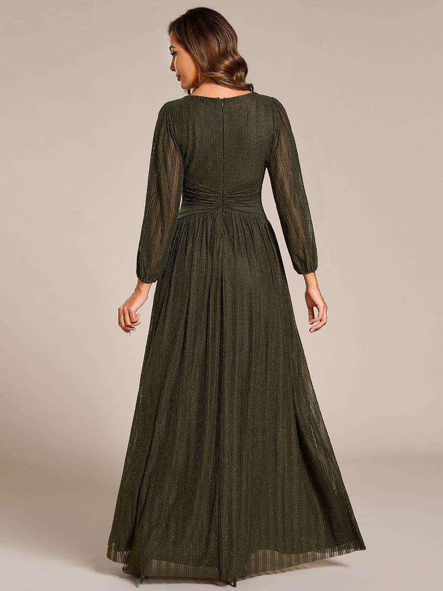 Funkelndes Abendkleid in A-Linie mit Empire-Taille und langen ?rmeln #farbe_Vert Olive