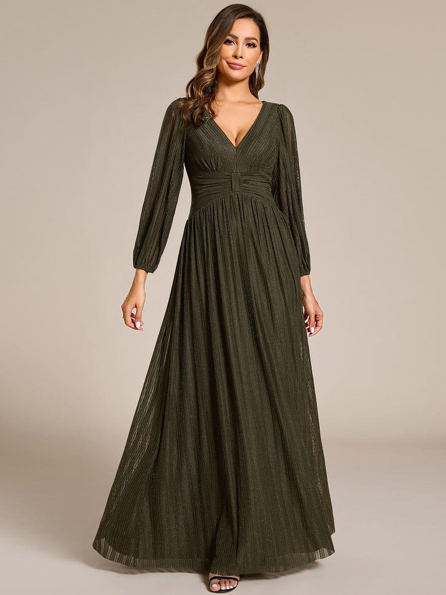 Funkelndes Abendkleid in A-Linie mit Empire-Taille und langen ?rmeln #farbe_Vert Olive