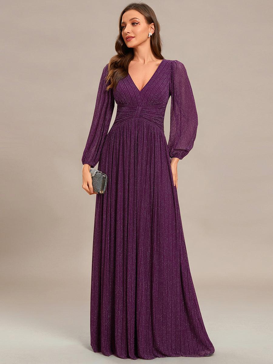 Funkelndes Abendkleid in A-Linie mit Empire-Taille und langen ?rmeln #farbe_Glycine violette