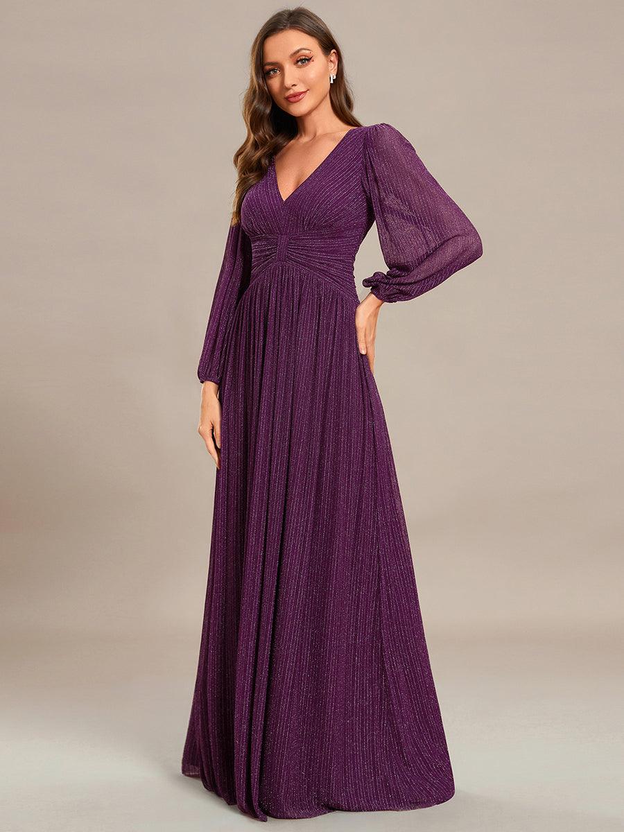 Funkelndes Abendkleid in A-Linie mit Empire-Taille und langen ?rmeln #farbe_Glycine violette