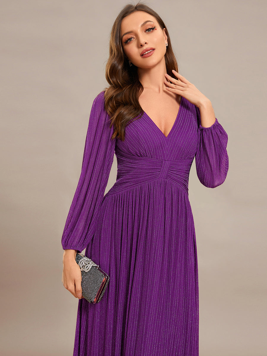 Funkelndes Abendkleid in A-Linie mit Empire-Taille und langen Ärmeln #farbe_SP