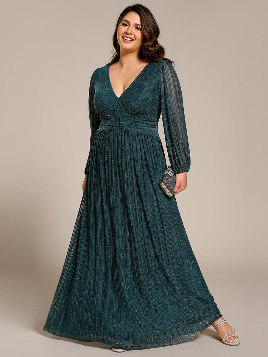 Funkelndes Abendkleid in A-Linie mit Empire-Taille und langen ?rmeln #farbe_Bleu Sarcelle
