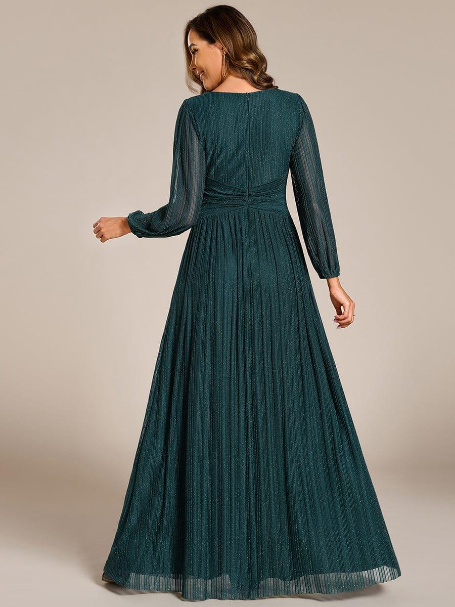 Funkelndes Abendkleid in A-Linie mit Empire-Taille und langen ?rmeln #farbe_Bleu Sarcelle