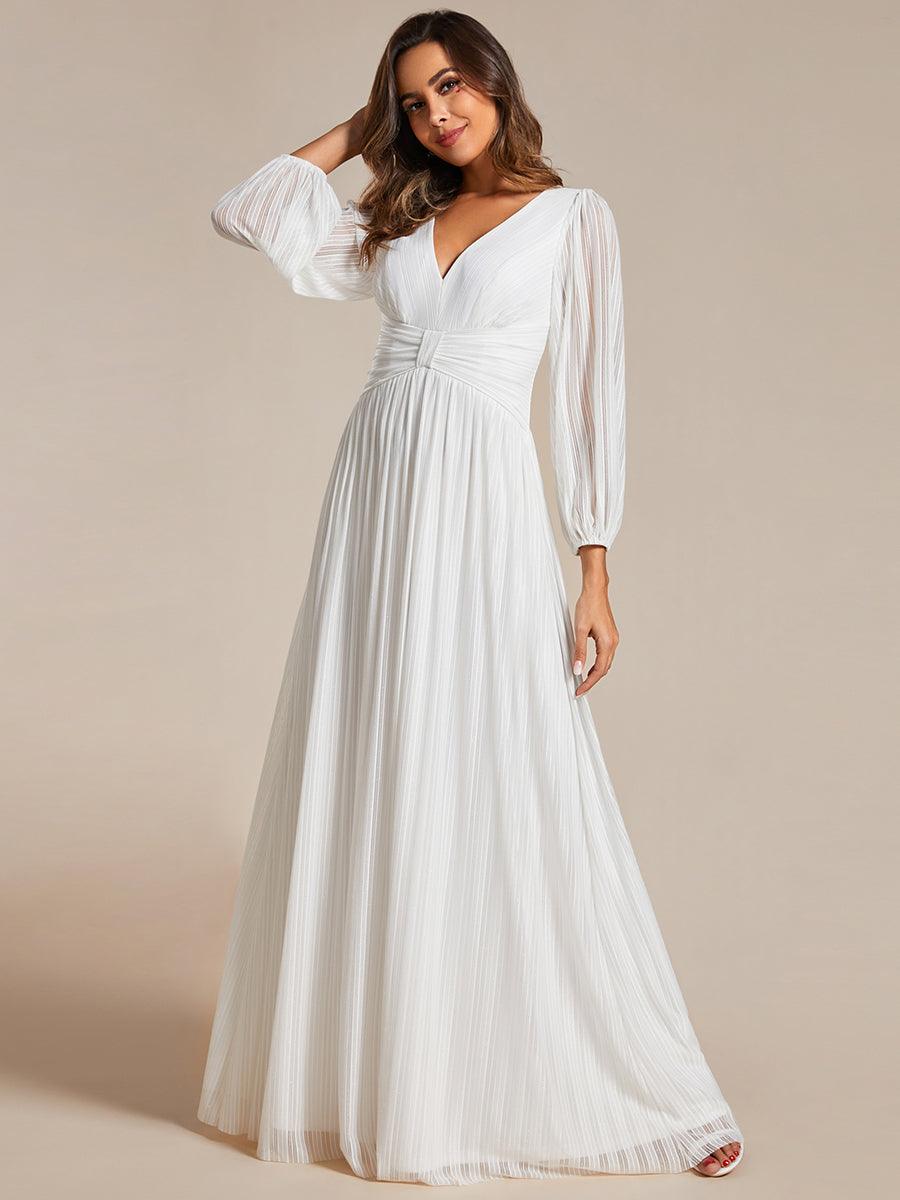 Funkelndes Abendkleid in A-Linie mit Empire-Taille und langen ?rmeln #farbe_Blanc