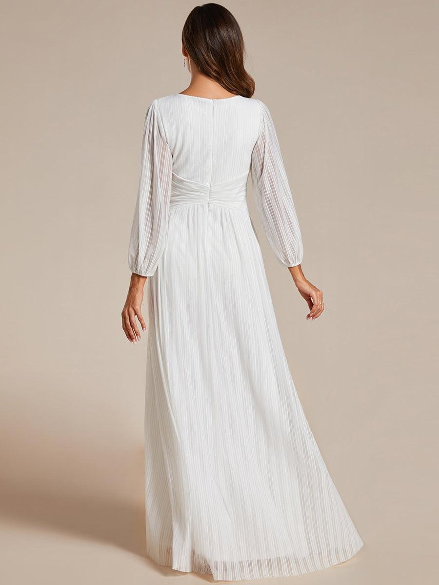 Funkelndes Abendkleid in A-Linie mit Empire-Taille und langen ?rmeln #farbe_Blanc