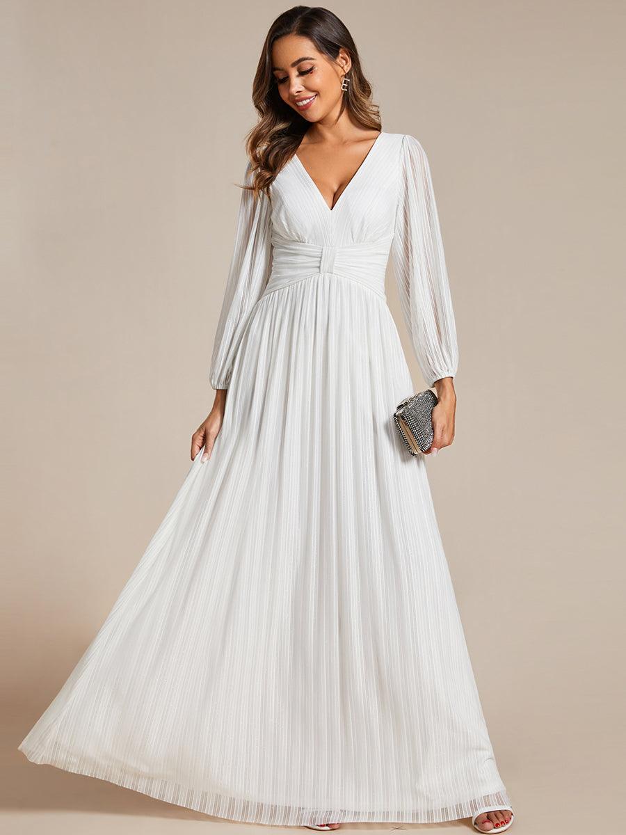 Funkelndes Abendkleid in A-Linie mit Empire-Taille und langen ?rmeln #farbe_Blanc