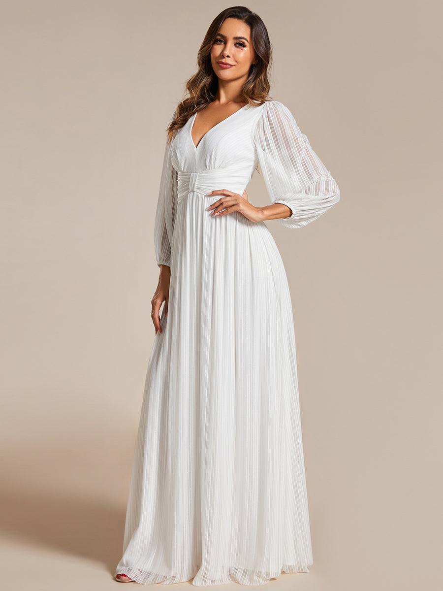 Funkelndes Abendkleid in A-Linie mit Empire-Taille und langen ?rmeln #farbe_Blanc