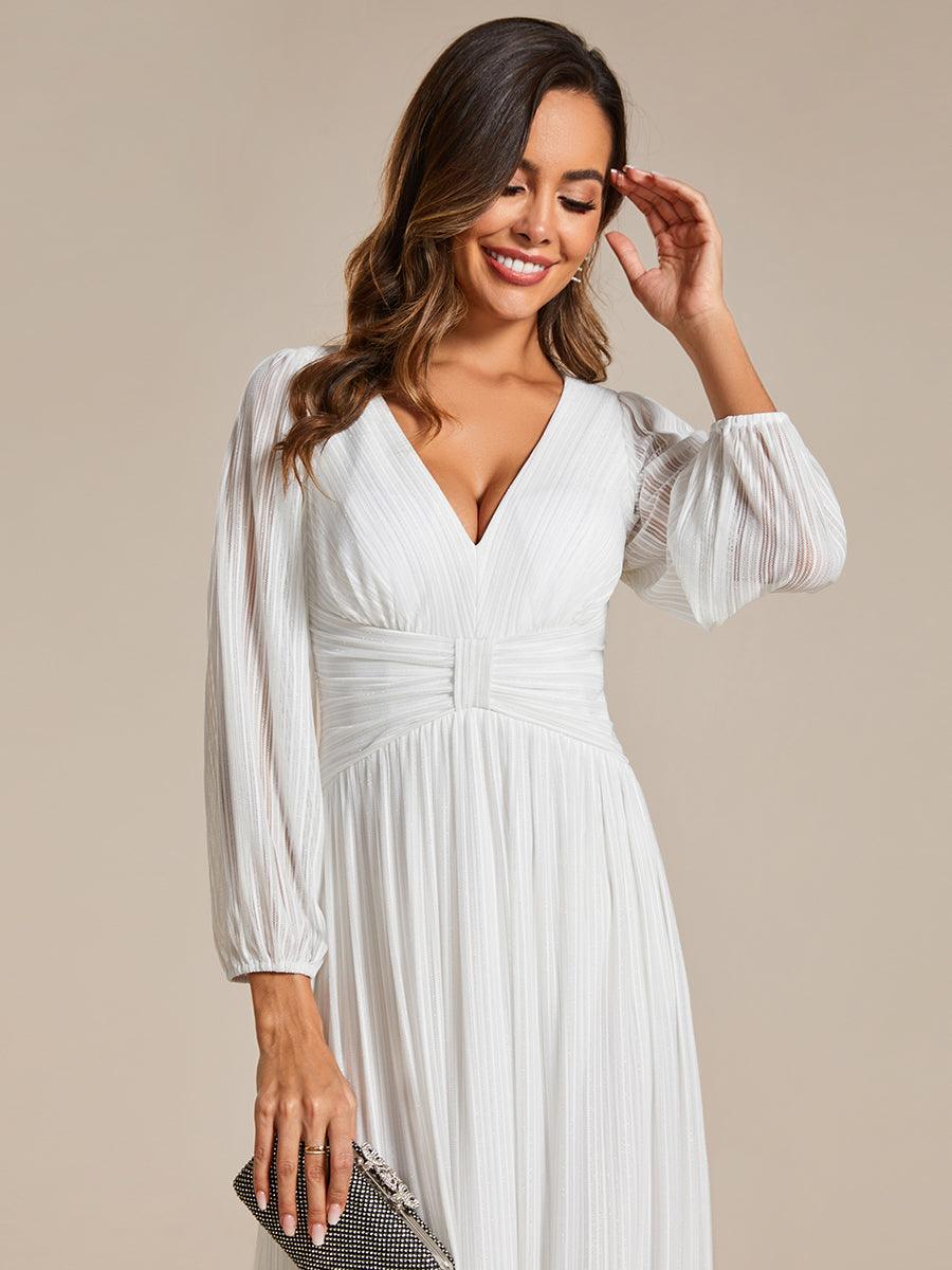 Funkelndes Abendkleid in A-Linie mit Empire-Taille und langen ?rmeln #farbe_Blanc