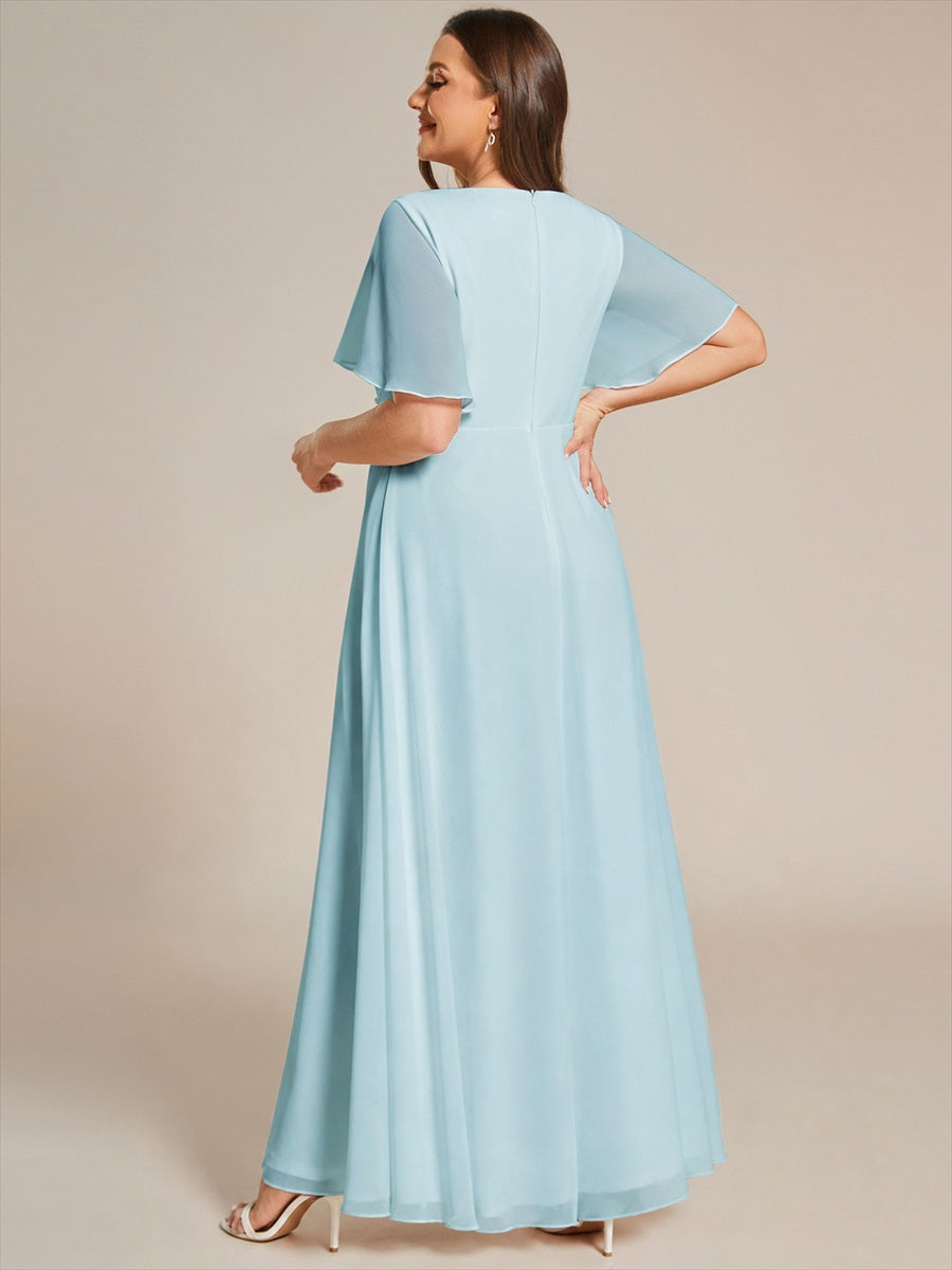 Funkelndes Abendkleid in A-Linie mit Empire-Taille und langen ?rmeln #farbe_Himmelblau