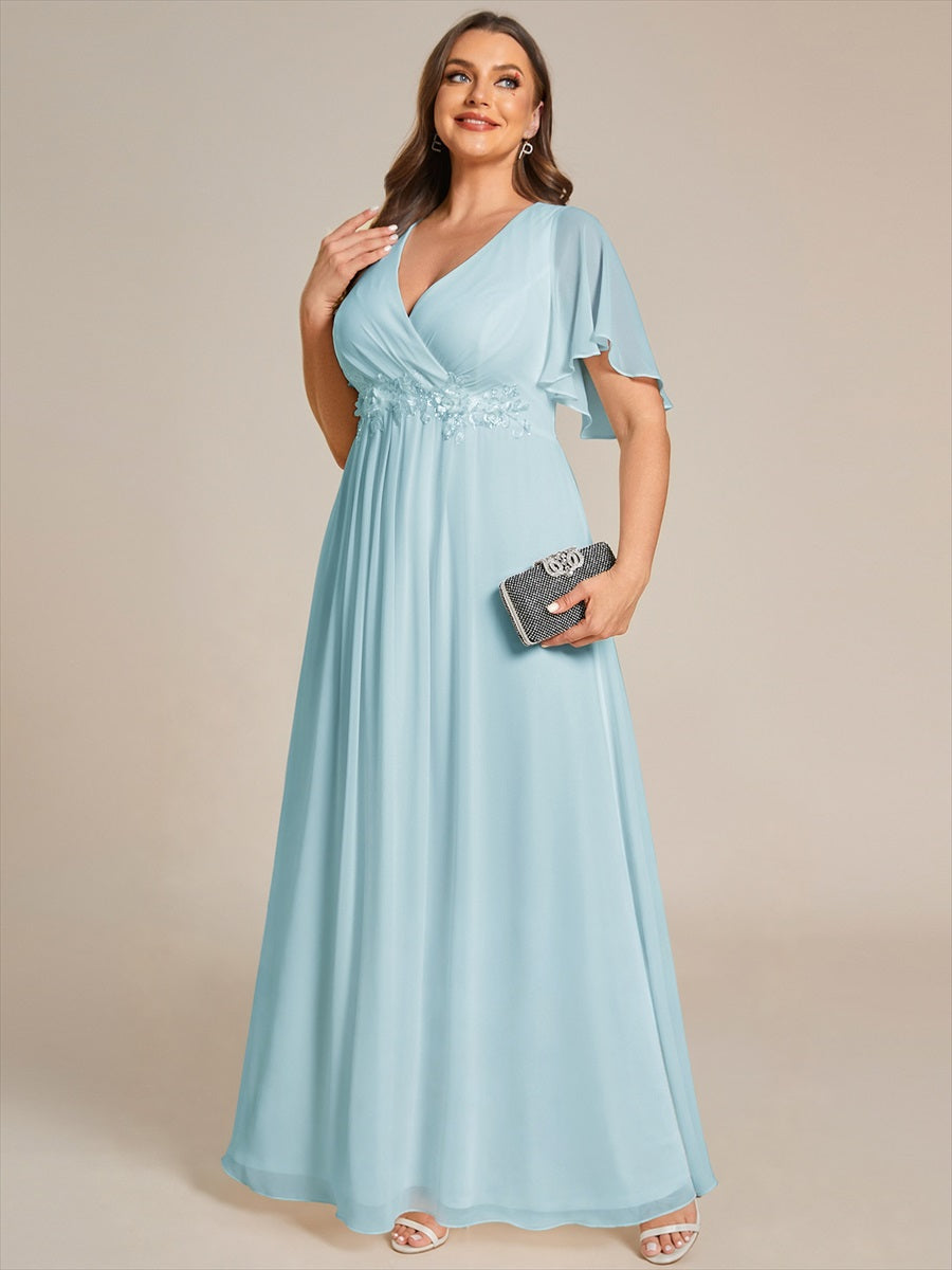 Funkelndes Abendkleid in A-Linie mit Empire-Taille und langen ?rmeln #farbe_Himmelblau