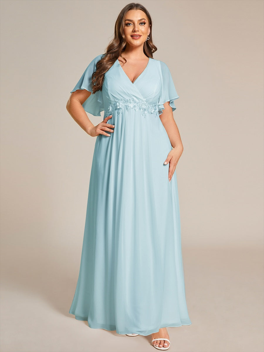 Funkelndes Abendkleid in A-Linie mit Empire-Taille und langen ?rmeln #farbe_Himmelblau
