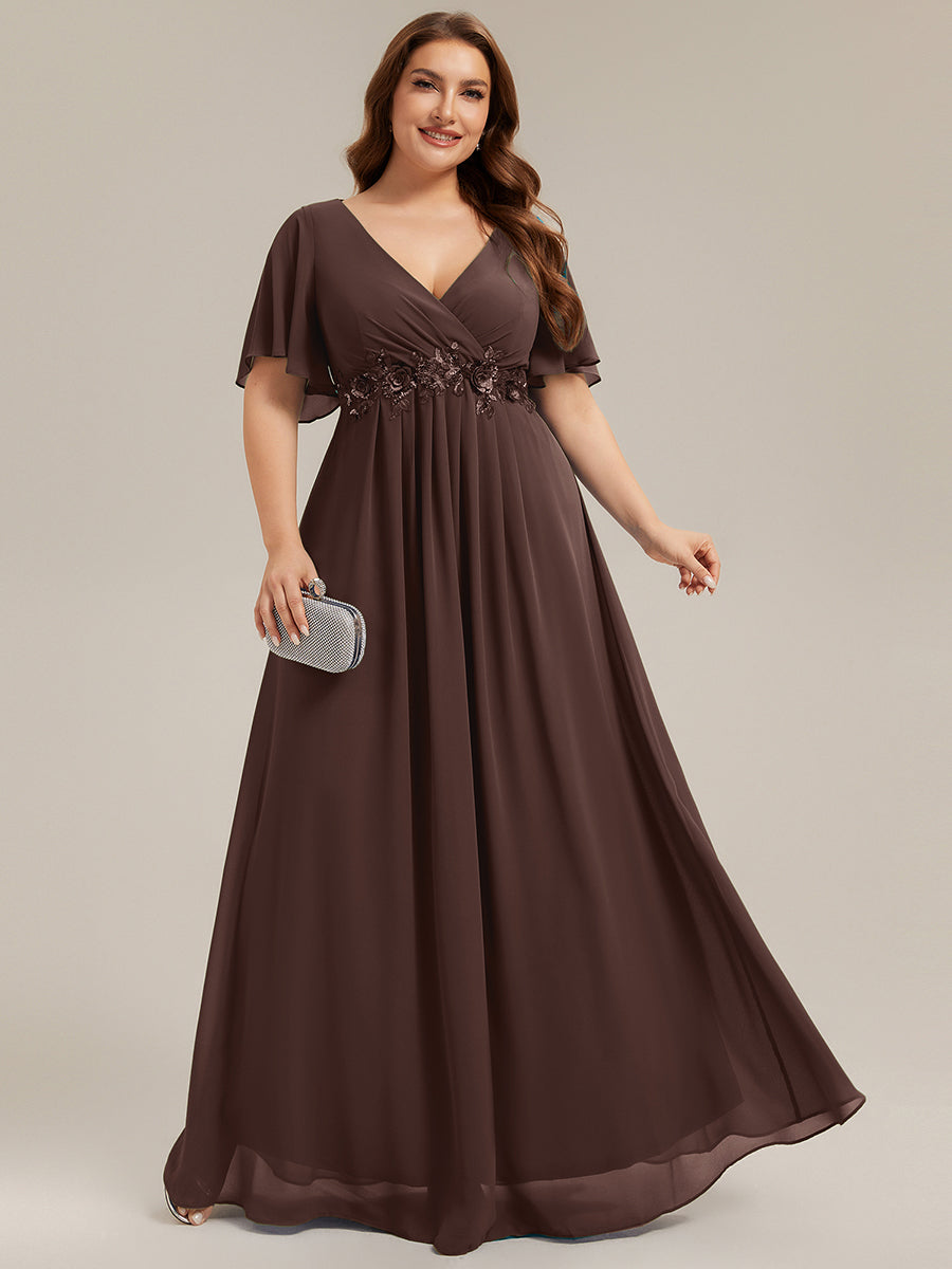 Funkelndes Abendkleid in A-Linie mit Empire-Taille und langen ?rmeln #Farbe_Schokoladenbraun
