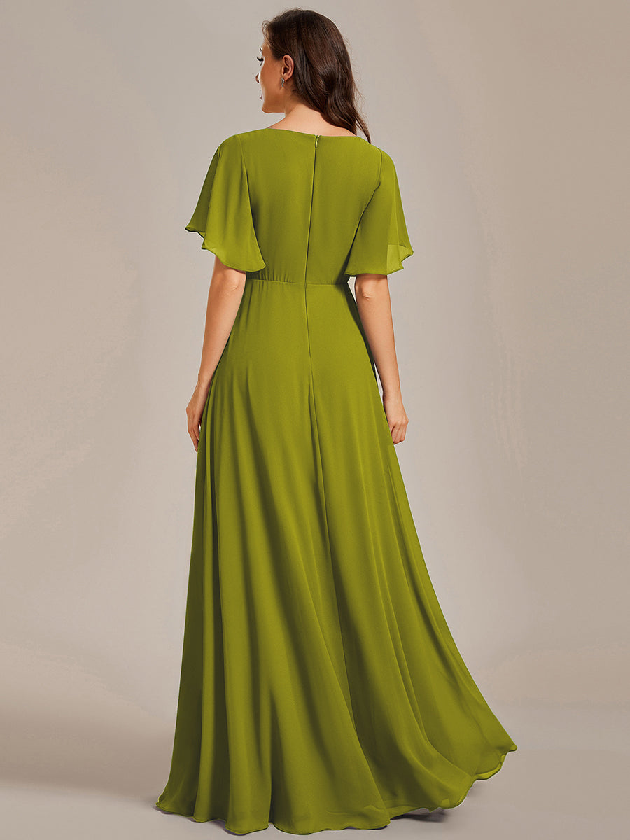 Funkelndes Abendkleid in A-Linie mit Empire-Taille und langen ?rmeln #farbe_Zitrone