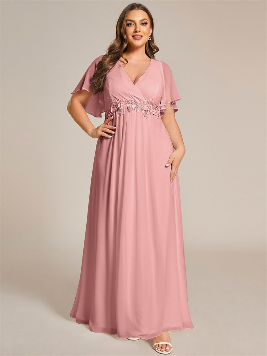 Funkelndes Abendkleid in A-Linie mit Empire-Taille und langen ?rmeln #Farbe_Altrosa