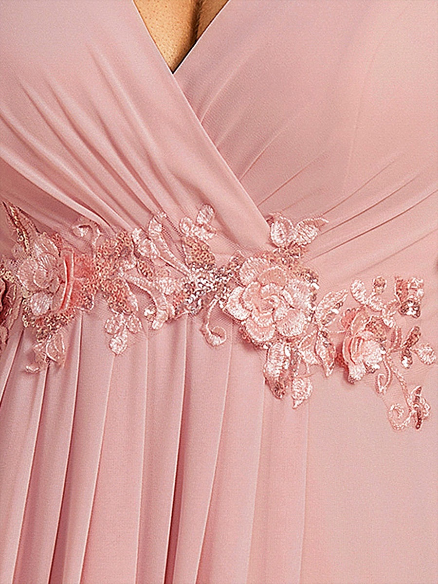 Funkelndes Abendkleid in A-Linie mit Empire-Taille und langen ?rmeln #Farbe_Altrosa