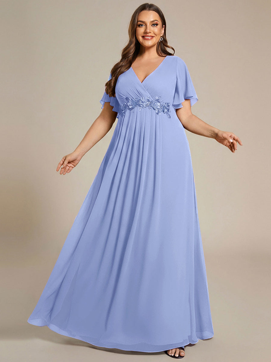 Funkelndes Abendkleid in A-Linie mit Empire-Taille und langen ?rmeln #farbe_Kornblumenblau
