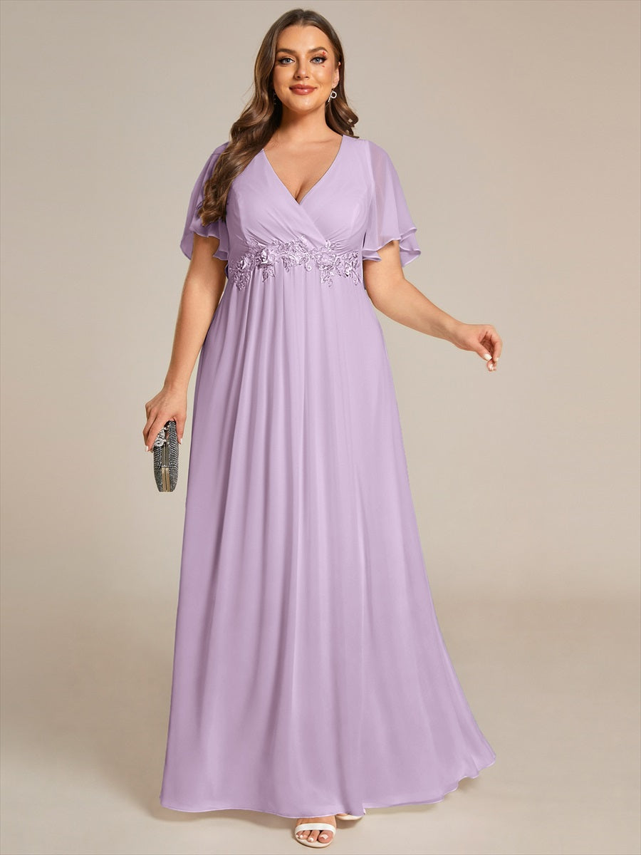 Funkelndes Abendkleid in A-Linie mit Empire-Taille und langen ?rmeln #Farbe_Mattflieder