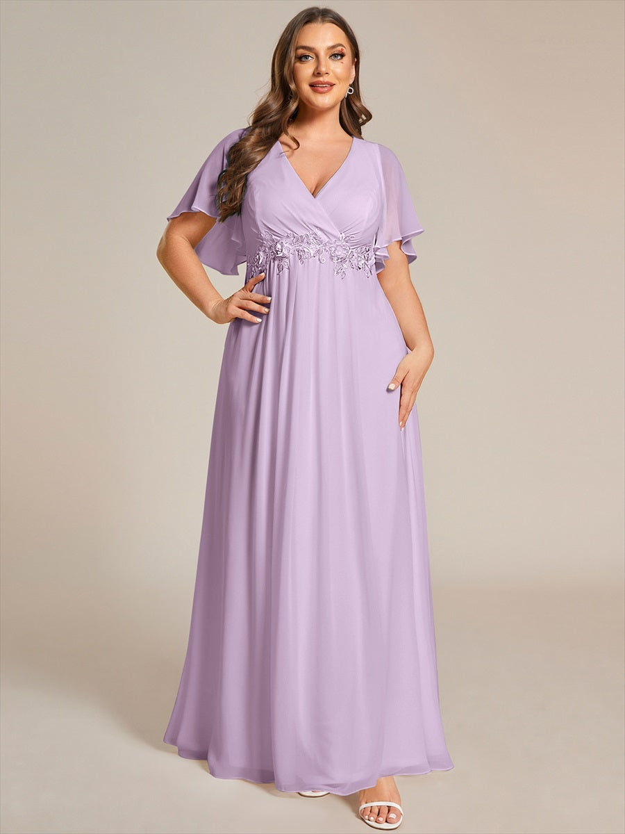 Funkelndes Abendkleid in A-Linie mit Empire-Taille und langen ?rmeln #Farbe_Mattflieder