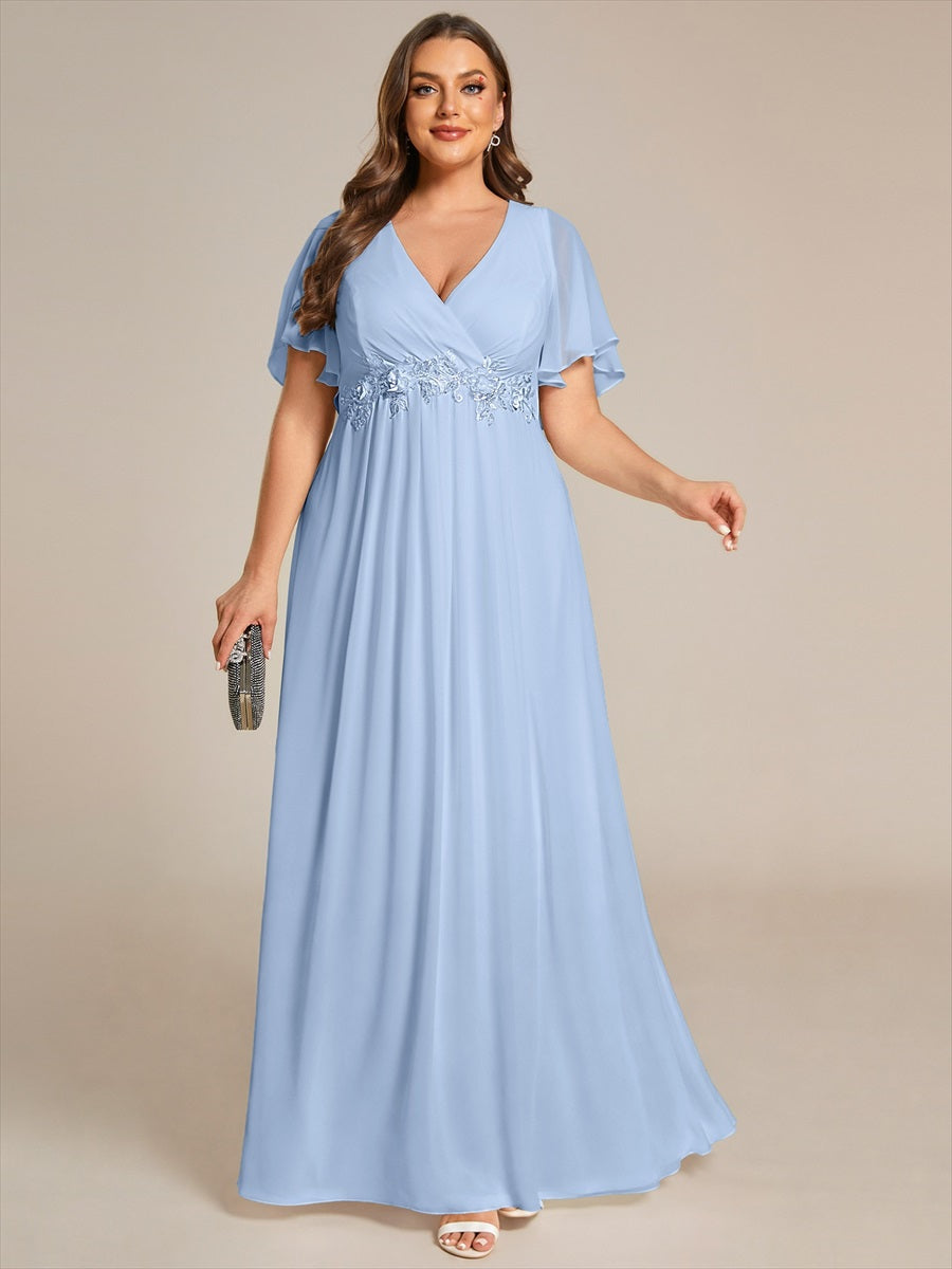 Funkelndes Abendkleid in A-Linie mit Empire-Taille und langen ?rmeln #farbe_Eisblau