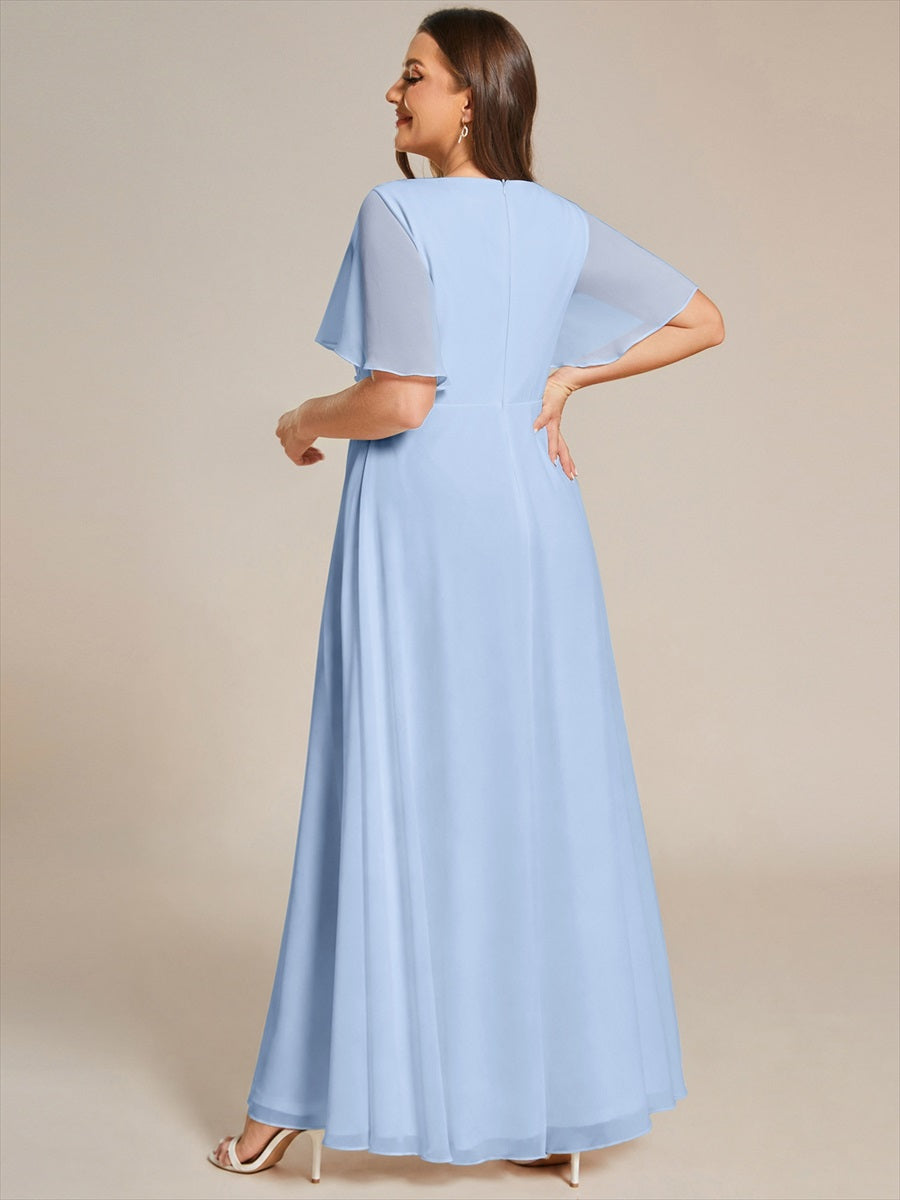 Funkelndes Abendkleid in A-Linie mit Empire-Taille und langen ?rmeln #farbe_Eisblau