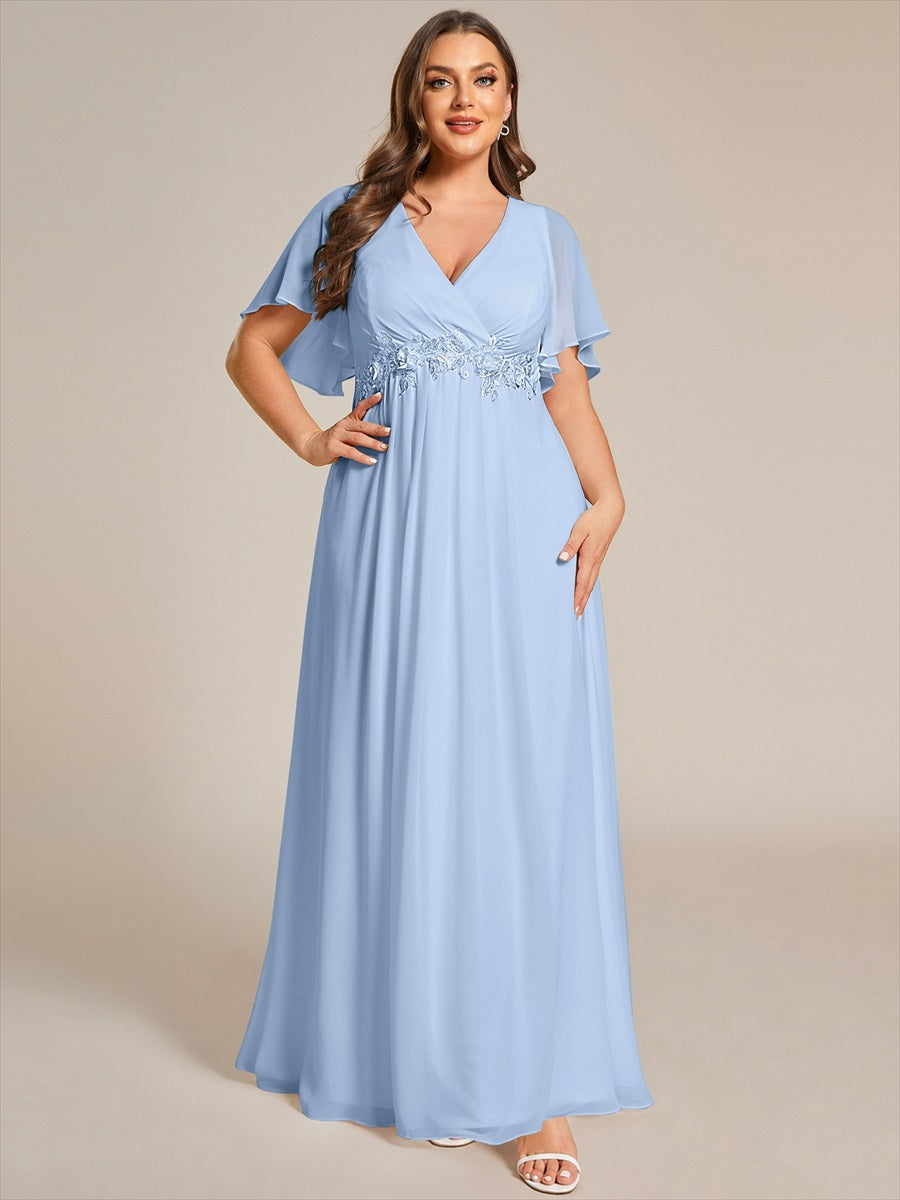 Funkelndes Abendkleid in A-Linie mit Empire-Taille und langen ?rmeln #farbe_Eisblau