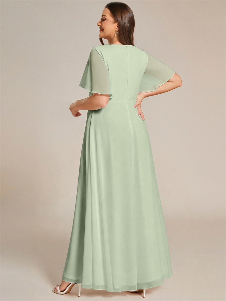 Funkelndes Abendkleid in A-Linie mit Empire-Taille und langen ?rmeln #farbe_Mintgrün