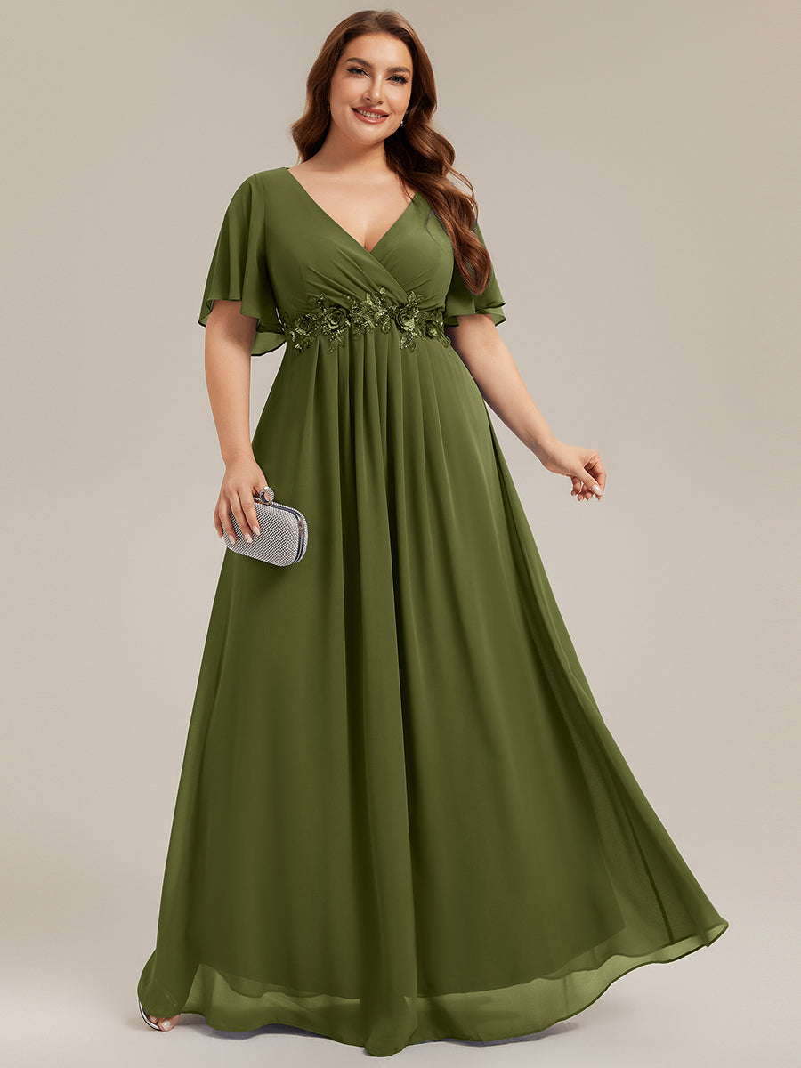 Funkelndes Abendkleid in A-Linie mit Empire-Taille und langen ?rmeln #farbe_Olivgrün