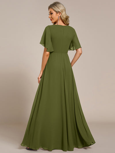 Funkelndes Abendkleid in A-Linie mit Empire-Taille und langen ?rmeln #farbe_Olivgrün