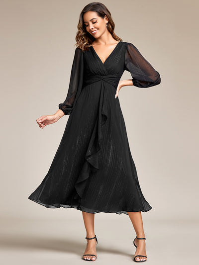 Robe d'invit¡§| de mariage trap¡§¡§ze en mousseline fluide ¡§¡è encolure ronde et longueur au genou #farbe_Schwarz