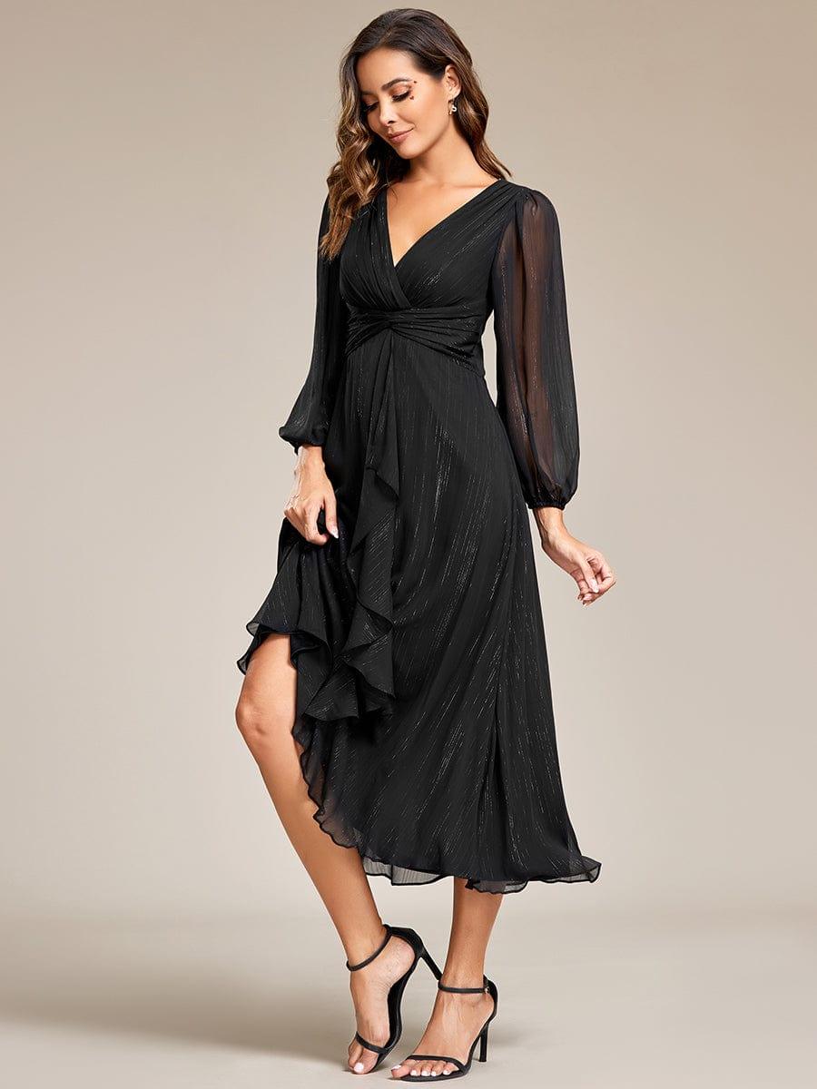 Robe d'invit¨¦ de mariage trap¨¨ze en mousseline fluide ¨¤ encolure ronde et longueur au genou #farbe_Schwarz