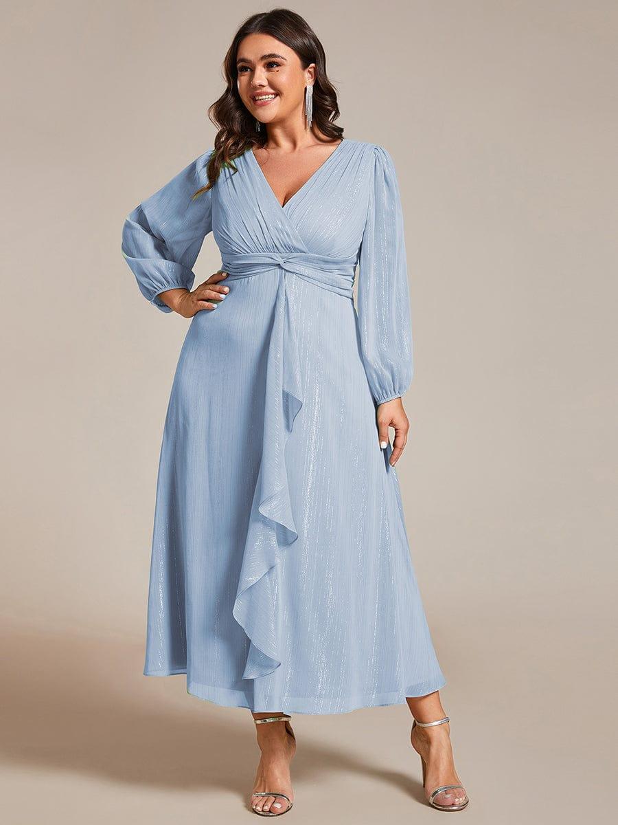 Robe d'invit¨¦ de mariage trap¨¨ze en mousseline fluide ¨¤ encolure ronde et longueur au genou #farbe_Blau