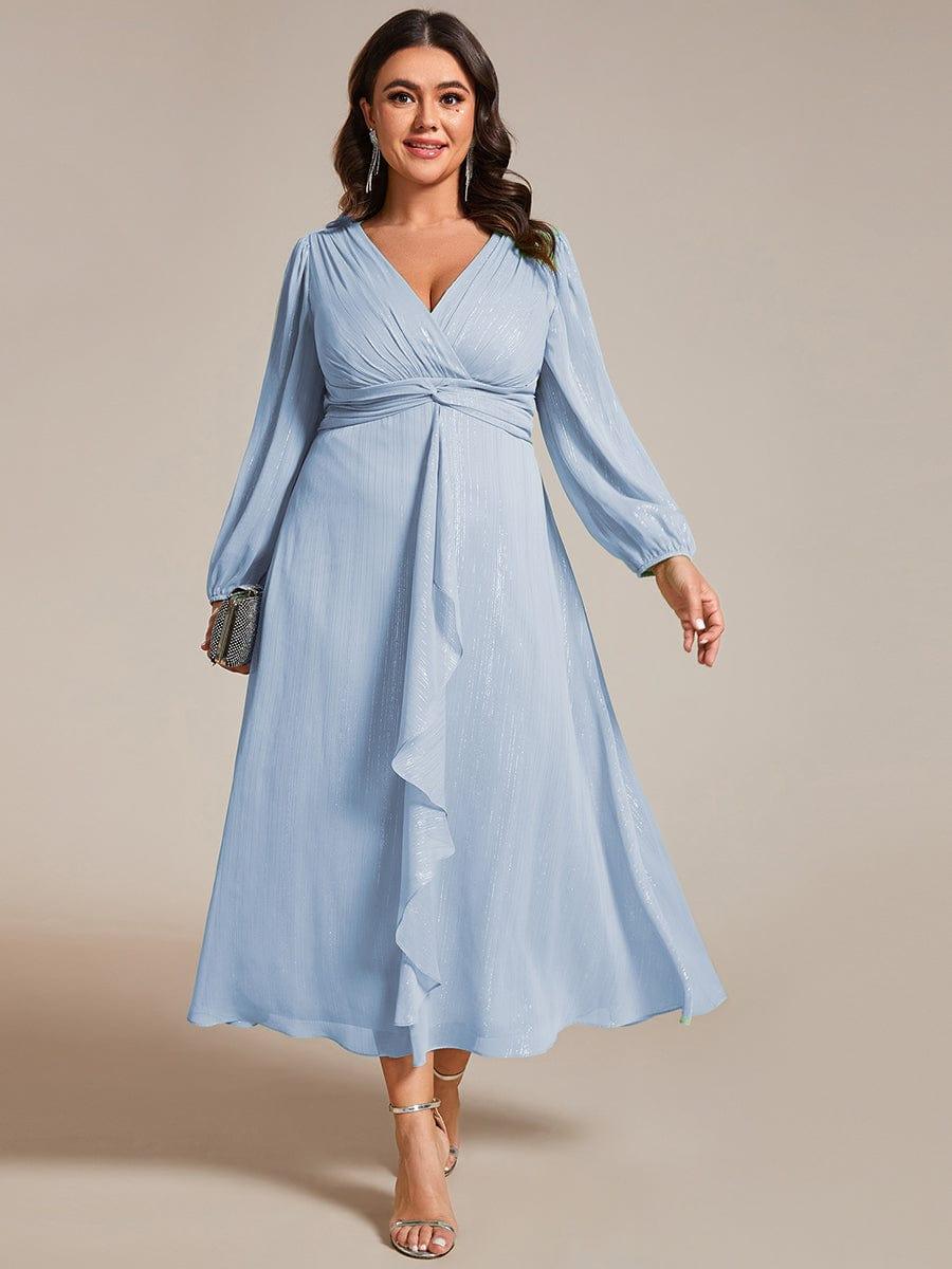 Robe d'invit¨¦ de mariage trap¨¨ze en mousseline fluide ¨¤ encolure ronde et longueur au genou #farbe_Blau