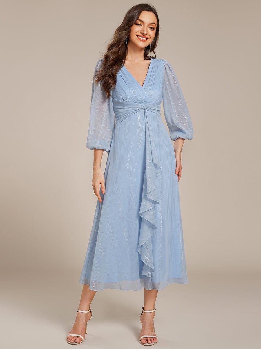 Glitzerndes A-Linien-Abendkleid mit Empire-Taille und langen Laternen?rmeln #farbe_Blau