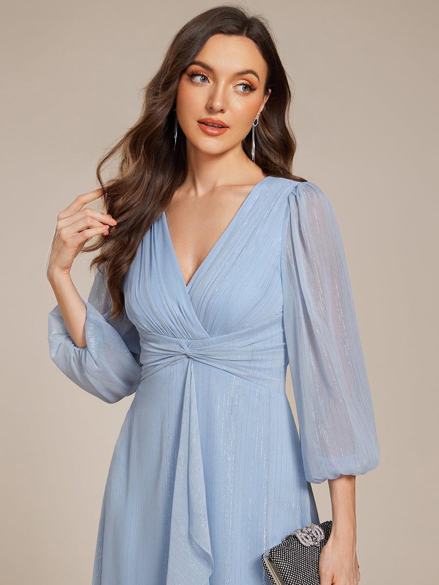 Glitzerndes A-Linien-Abendkleid mit Empire-Taille und langen Laternen?rmeln #farbe_Blau