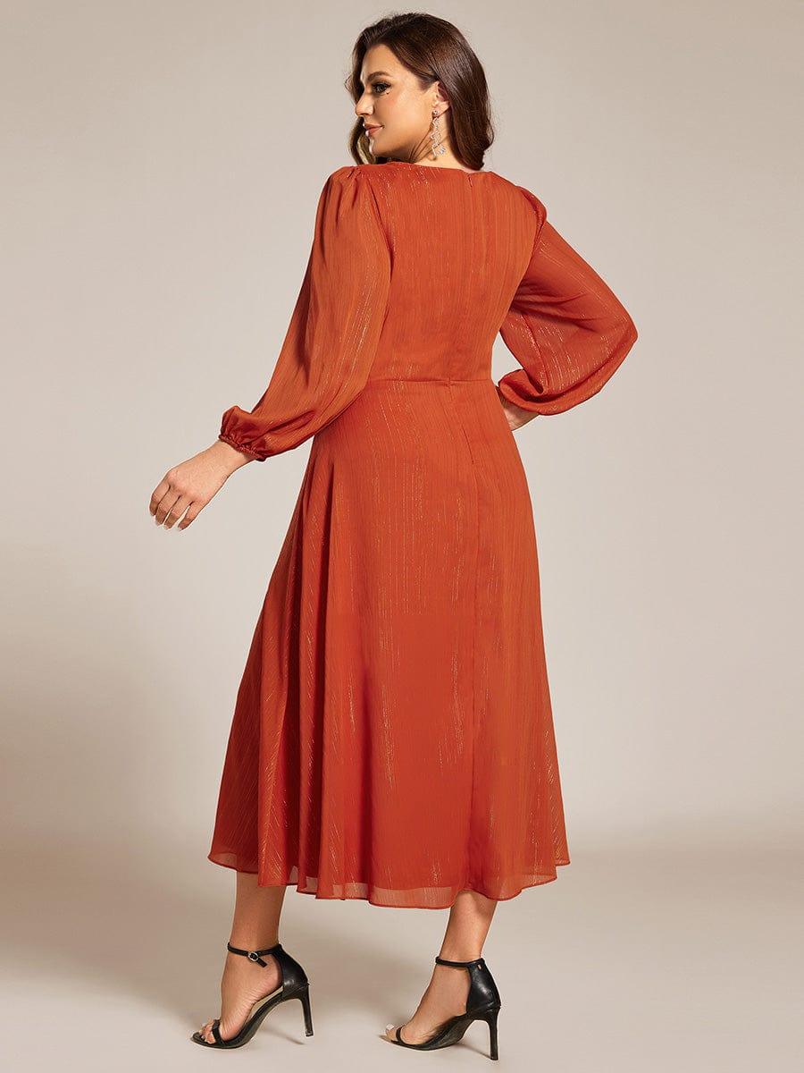 Robe d'invit¨¦ de mariage trap¨¨ze en mousseline fluide ¨¤ encolure ronde et longueur au genou #farbe_Gebrannte Orange