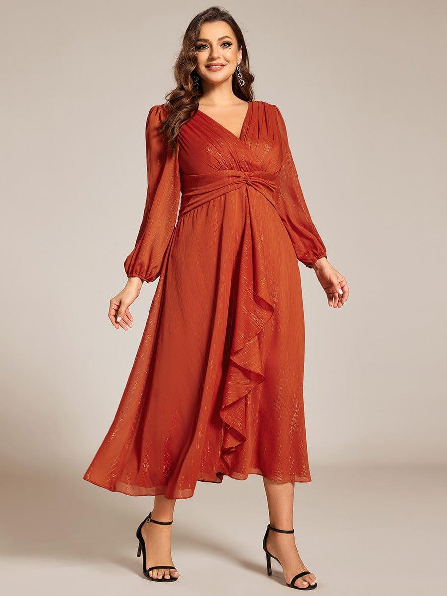 Robe d'invit¨¦ de mariage trap¨¨ze en mousseline fluide ¨¤ encolure ronde et longueur au genou #farbe_Gebrannte Orange