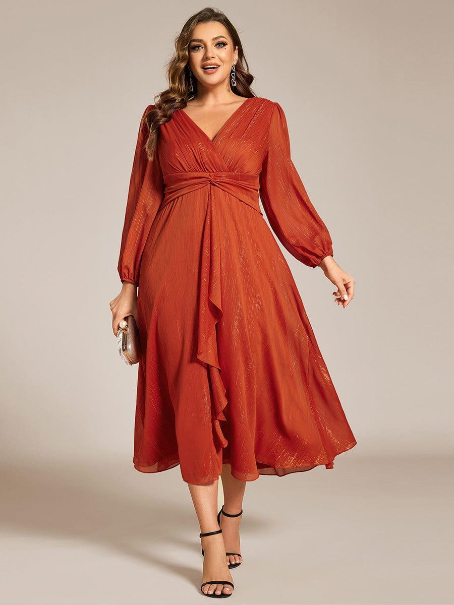 Glitzerndes A-Linien-Abendkleid mit Empire-Taille und langen Laternen?rmeln #farbe_Gebrannte Orange