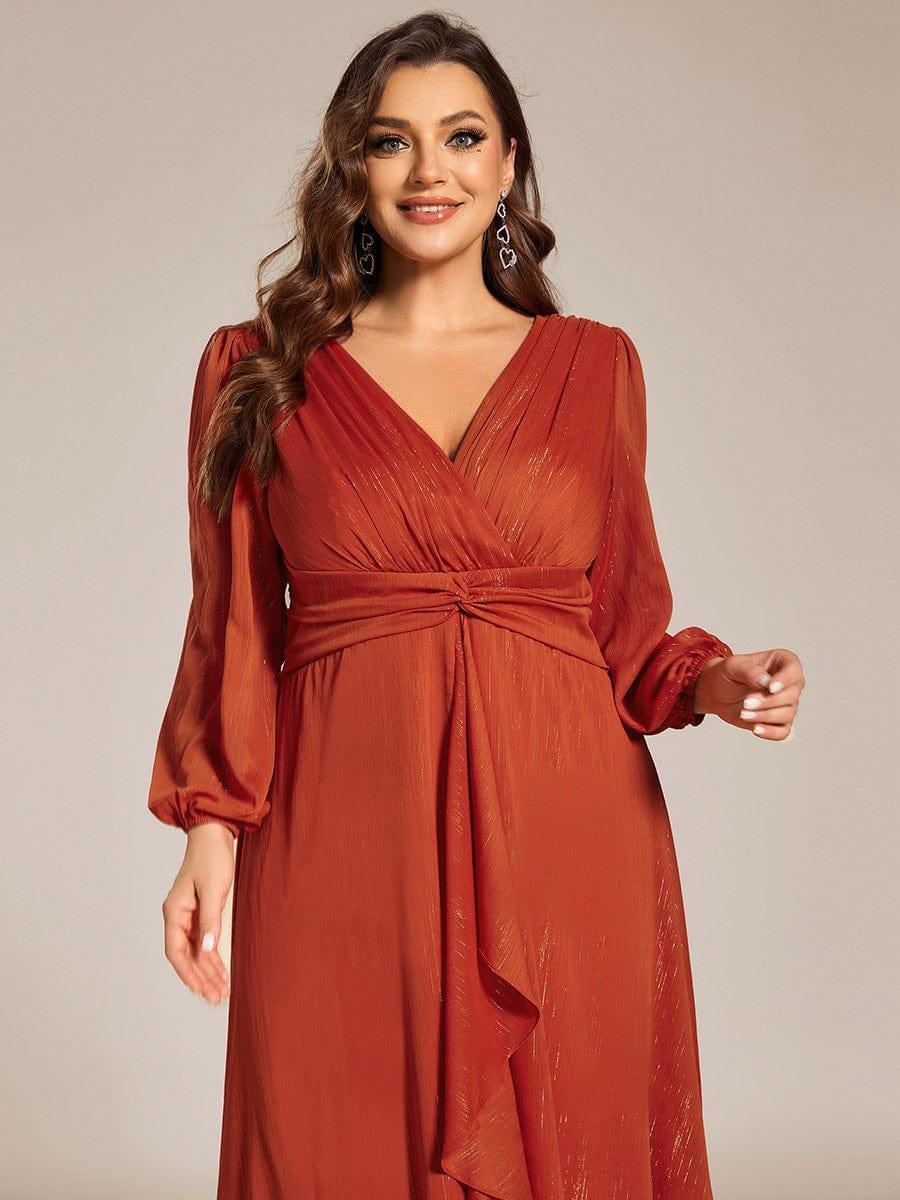 Robe d'invit¨¦ de mariage trap¨¨ze en mousseline fluide ¨¤ encolure ronde et longueur au genou #farbe_Gebrannte Orange