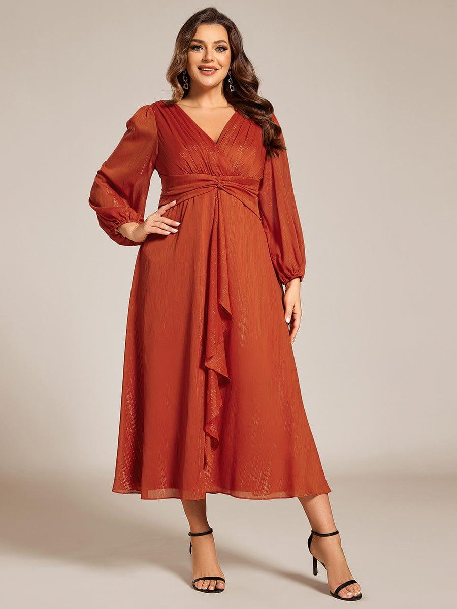 Robe d'invit¨¦ de mariage trap¨¨ze en mousseline fluide ¨¤ encolure ronde et longueur au genou #farbe_Gebrannte Orange