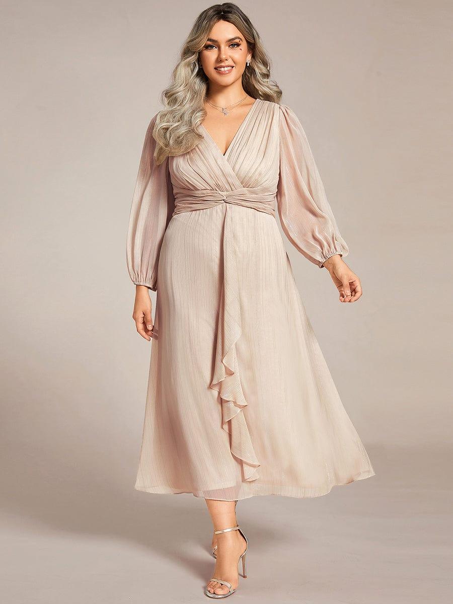 Robe d'invit¨¦ de mariage trap¨¨ze en mousseline fluide ¨¤ encolure ronde et longueur au genou #farbe_Champagner