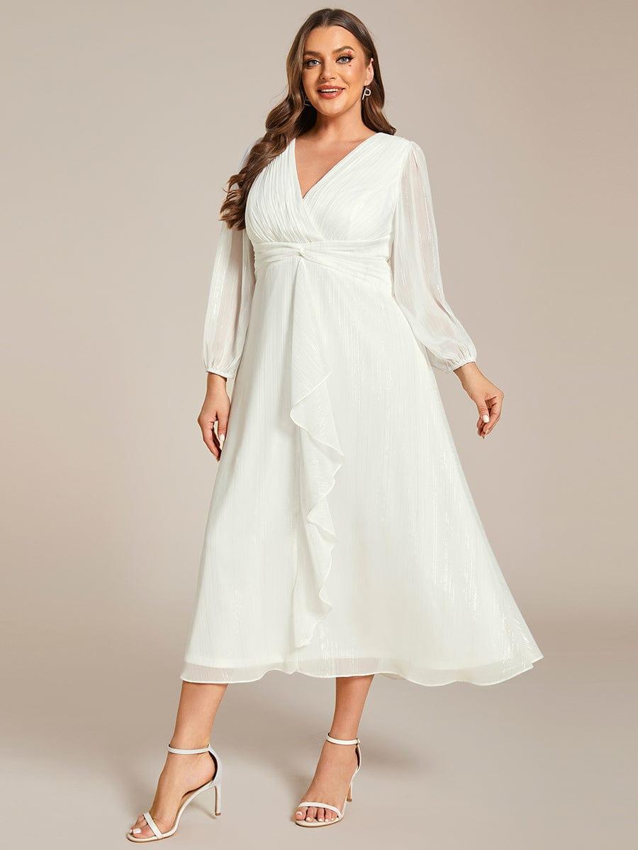 Robe d'invit¨¦ de mariage trap¨¨ze en mousseline fluide ¨¤ encolure ronde et longueur au genou #farbe_Cream