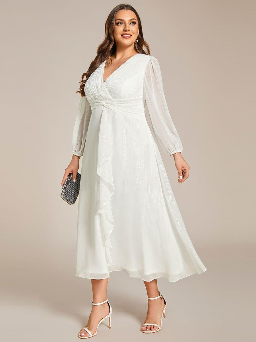 Robe d'invit¨¦ de mariage trap¨¨ze en mousseline fluide ¨¤ encolure ronde et longueur au genou #farbe_Cream