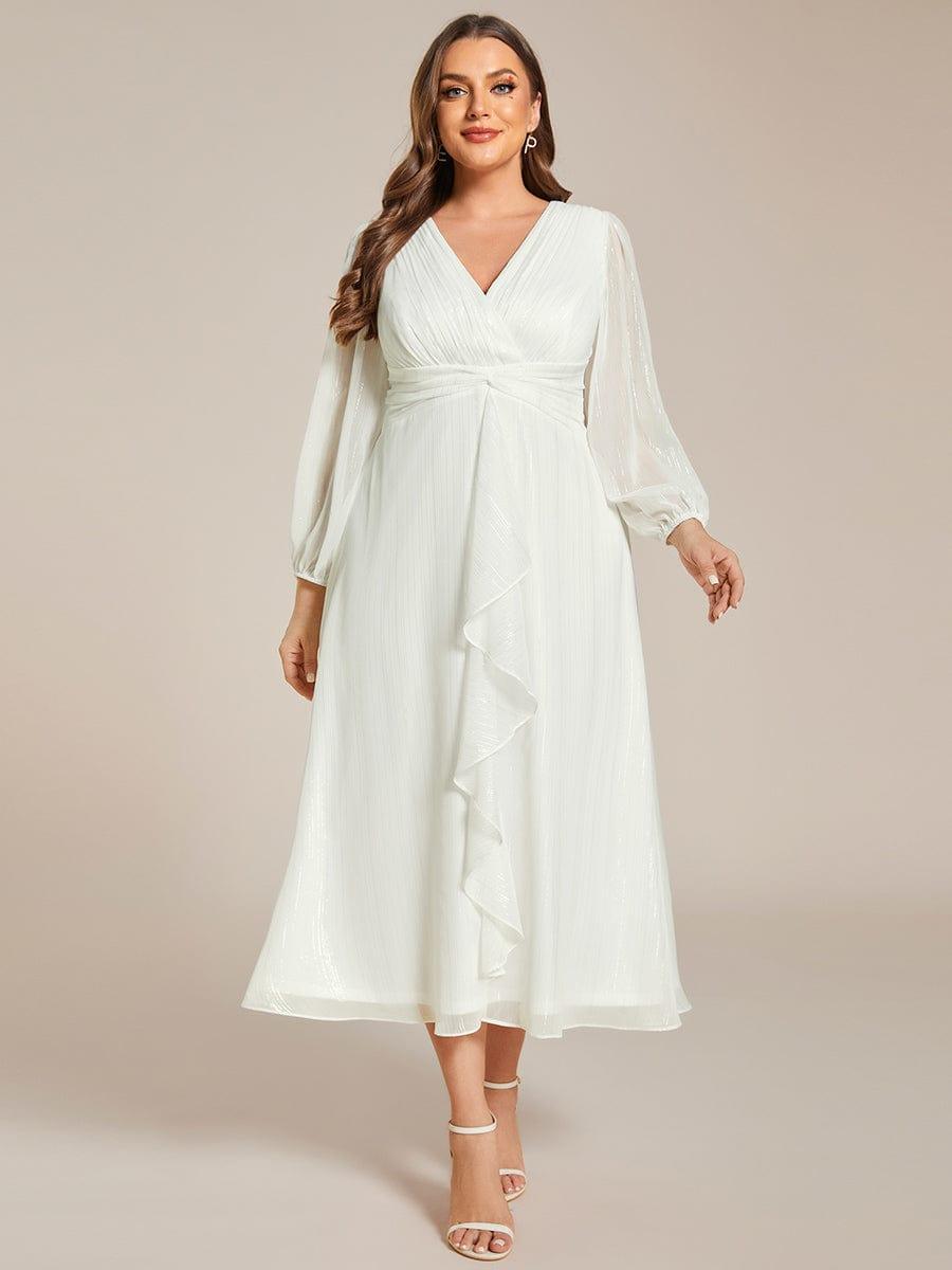Robe d'invit¨¦ de mariage trap¨¨ze en mousseline fluide ¨¤ encolure ronde et longueur au genou #farbe_Cream