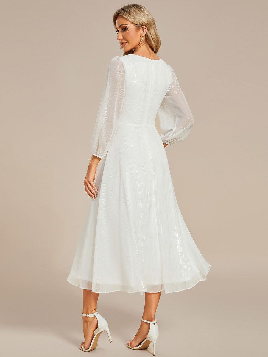 Robe d'invit¨¦ de mariage trap¨¨ze en mousseline fluide ¨¤ encolure ronde et longueur au genou #farbe_Cream