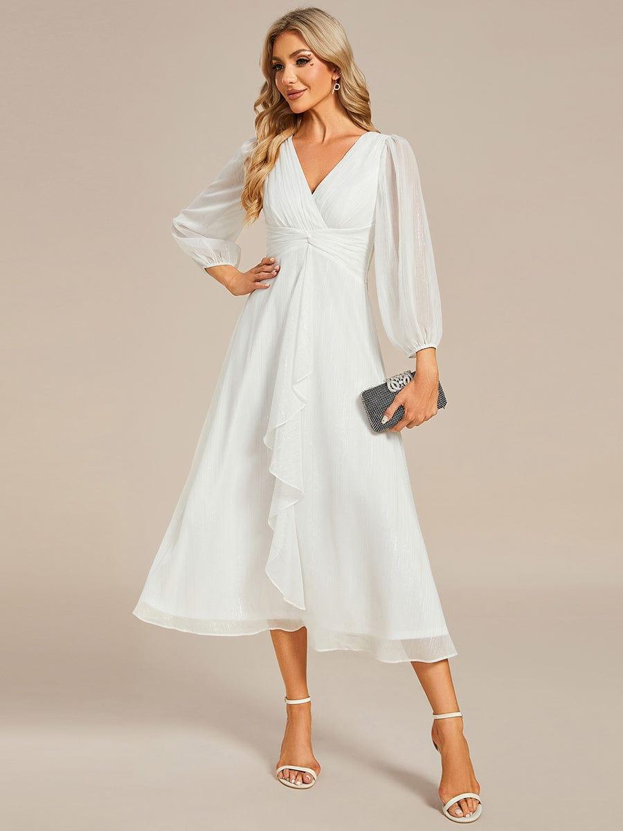 Robe d'invit¨¦ de mariage trap¨¨ze en mousseline fluide ¨¤ encolure ronde et longueur au genou #farbe_Cream
