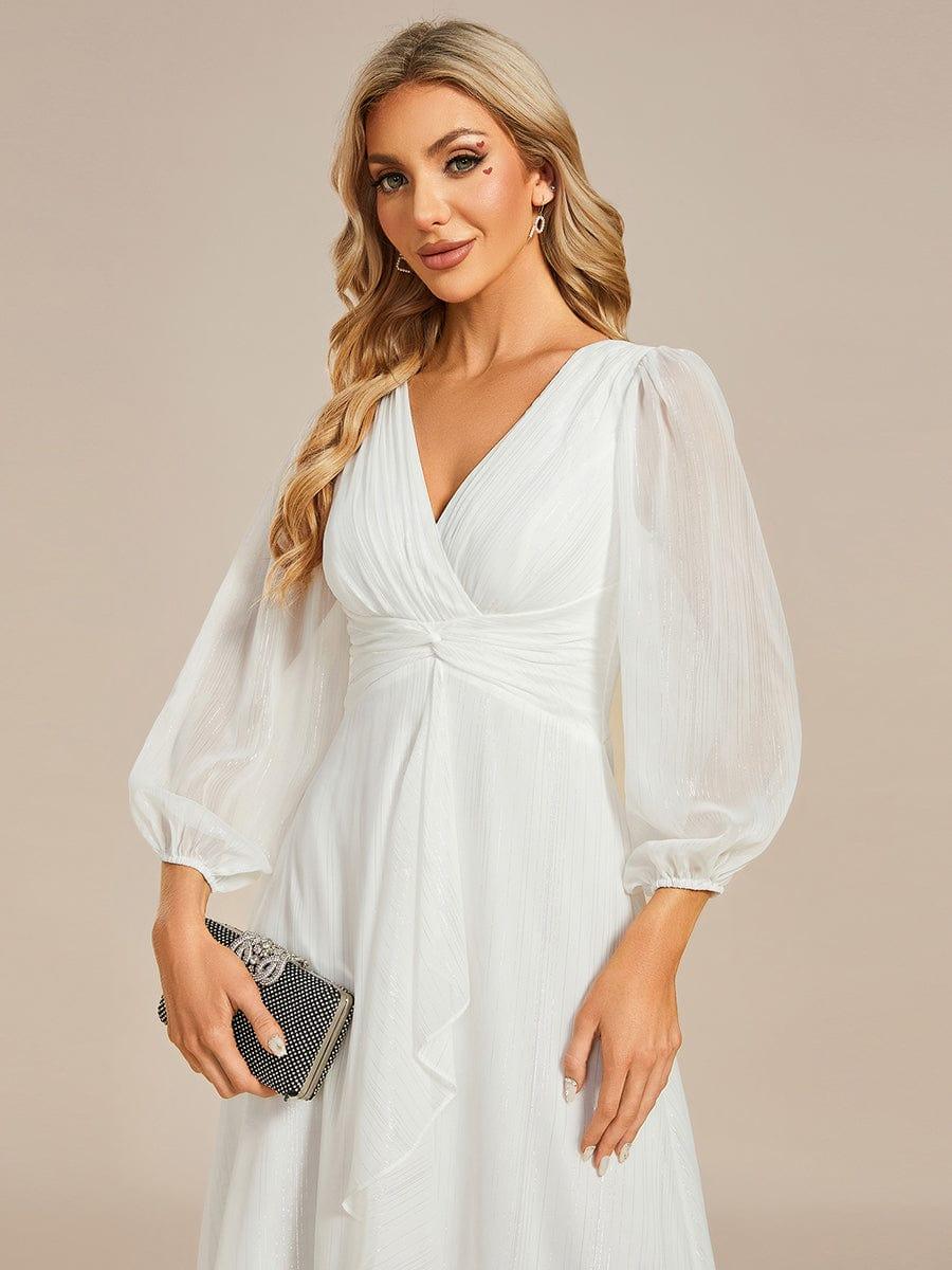 Robe d'invit¨¦ de mariage trap¨¨ze en mousseline fluide ¨¤ encolure ronde et longueur au genou #farbe_Cream