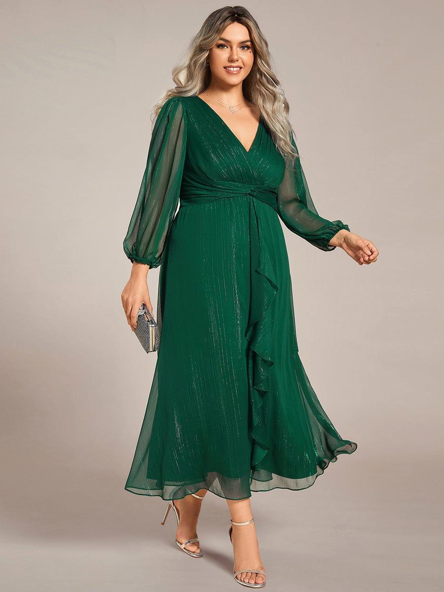 Robe d'invit¨¦ de mariage trap¨¨ze en mousseline fluide ¨¤ encolure ronde et longueur au genou #farbe_Dunkel Gruen